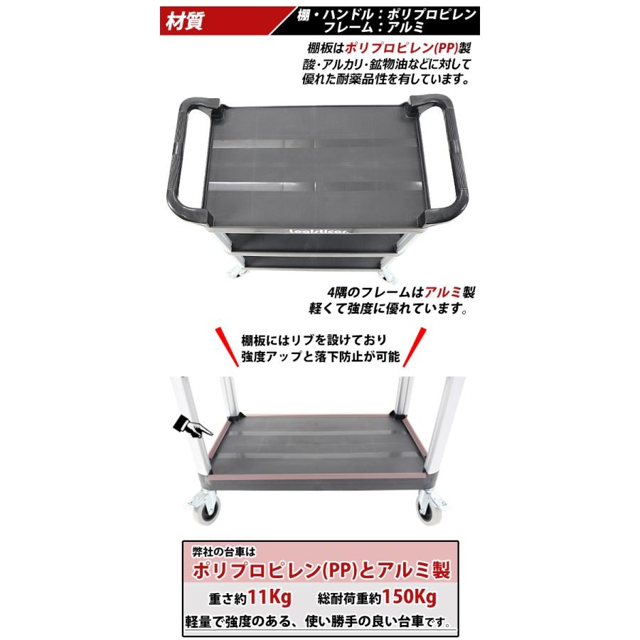 プラスチック台車 総耐荷重約150kg 3段台車 ツールカート 運搬台車