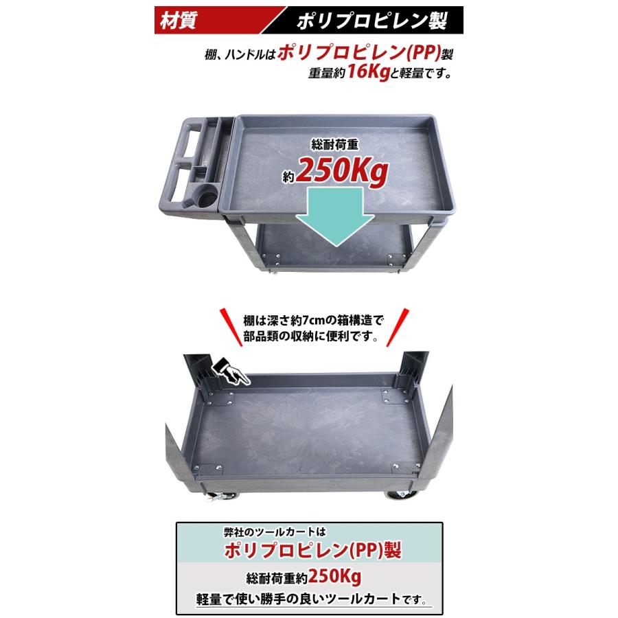 2段 ツールカート 樹脂製 ワゴン 総耐荷重約250kg 幅約44cm 奥行約
