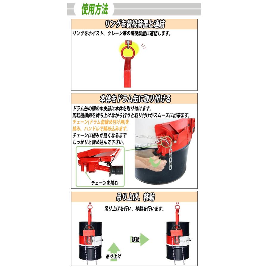 ドラム缶回転吊り具 ギア付 荷重365kg スチール ギヤ付 ギア式回転