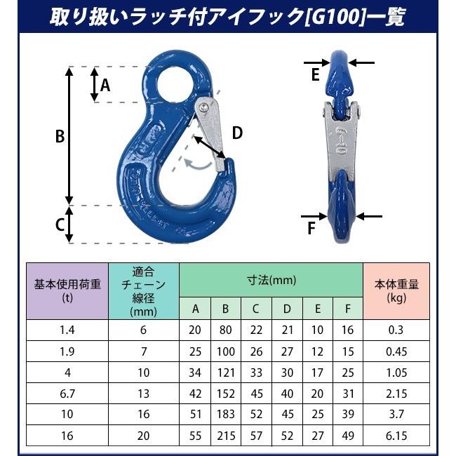 アイフック ラッチ付 使用荷重約10t 約10000kg G100 鍛造 ハイ アイフック ラッチ付 使用荷重約10t 約10000kg G100 鍛造 ハイ