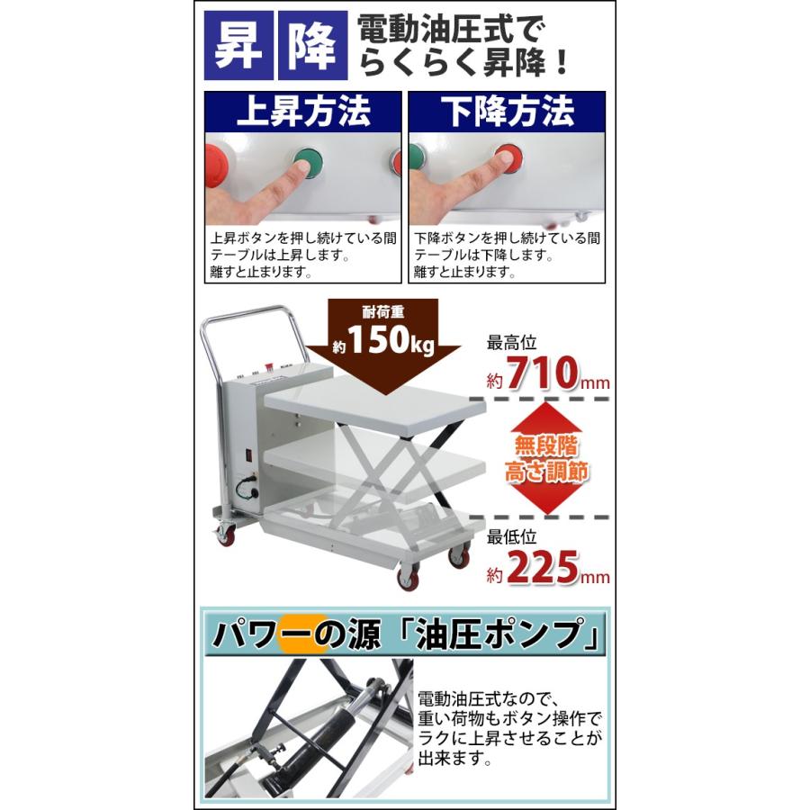 電動油圧式昇降台車 電動昇降 耐荷重約150kg 電動リフト台車 電動油圧式昇降台車 電動昇降 耐荷重約150kg 電動リフト台車