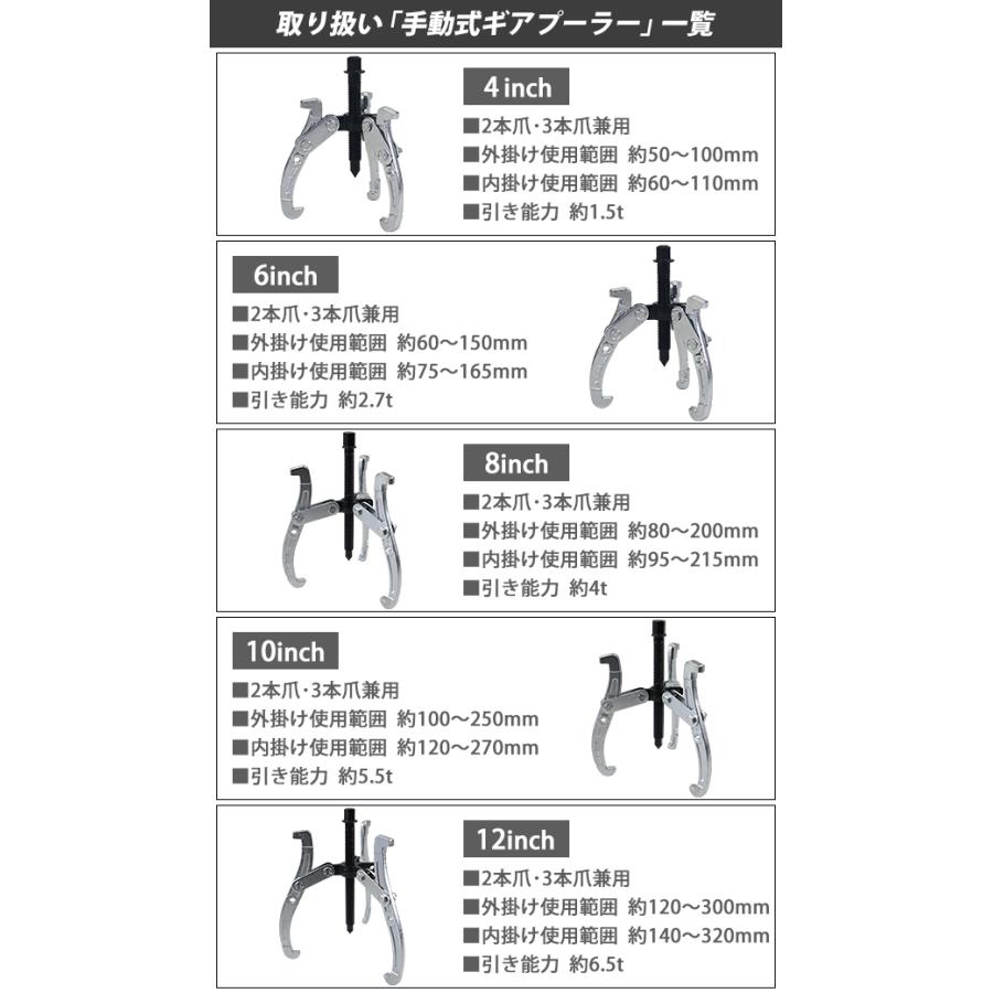 手動式 ギアプーラー 14インチ 外掛け対応外径 約150〜350mm 3本爪 2本
