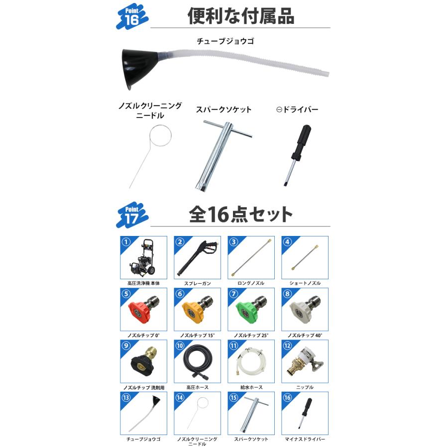 エンジン式 高圧洗浄機 定格出力 約16.5MPa 定格給水量 約8.7L/min 最大出力 約4kw/6HP 16点セット ワンタッチ タンク式 エンジン 洗剤タンク ホース エンジン式 KUE2121556038(19297円)