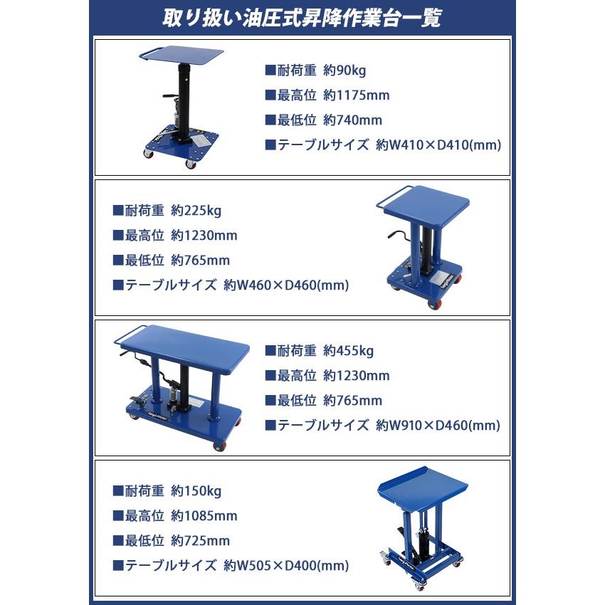 油圧式昇降作業台 昇降スタンド 耐荷重約455kg 青 油圧式 昇降式作業台 リフトカート テーブルカート ハンドリフター キャスター付 ブレーキ付 ノーパンクタイヤ｜bauhaus1｜07