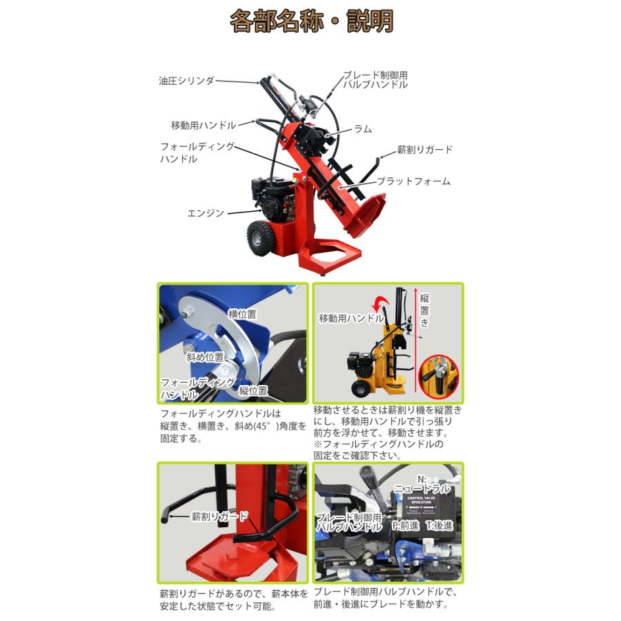 選べる3カラー 薪割り機 薪割機 ログスプリッター エンジン式 破砕力