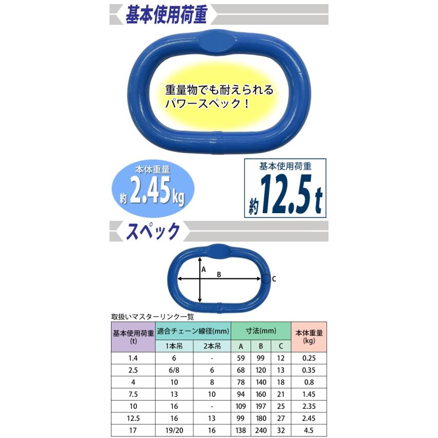マスターリンク 使用荷重約12.5t 約12500kg G100 鍛造 ハイ マスターリンク 使用荷重約12.5t 約12500kg G100 鍛造 ハイ