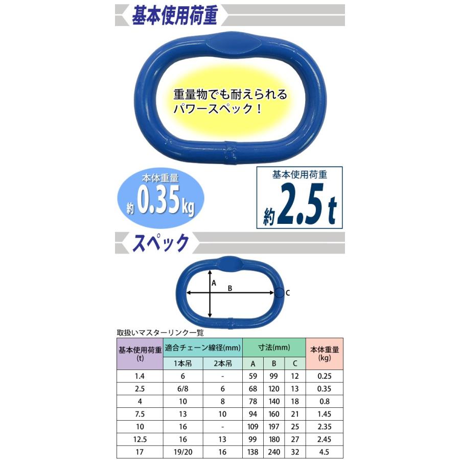マスターリンク 使用荷重約2.5t 約2500kg G100 鍛造 ハイグレード