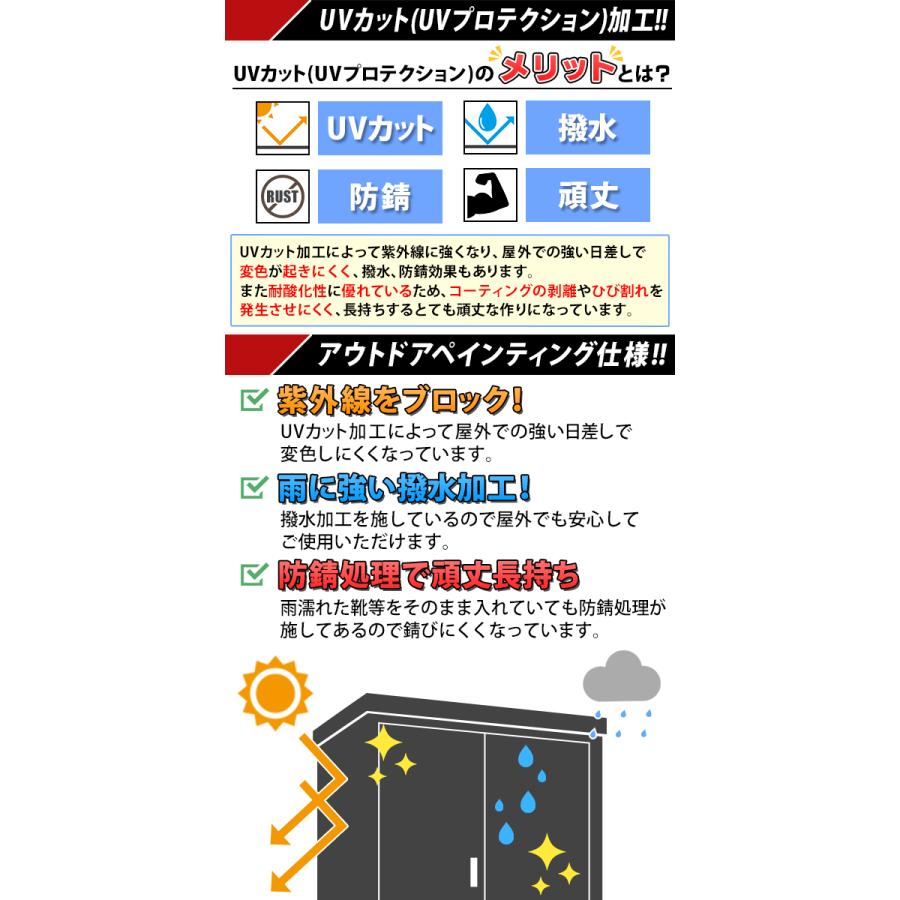 屋外物置 スチール物置 幅約1540mm×奥行約810mm×高さ約1550mm レッド 倉庫 鍵付き 赤_2