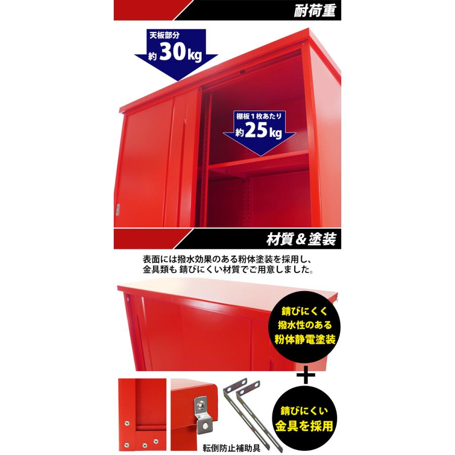 屋外物置 スチール物置 幅約1540mm×奥行約650mm×高さ約1550mm レッド 