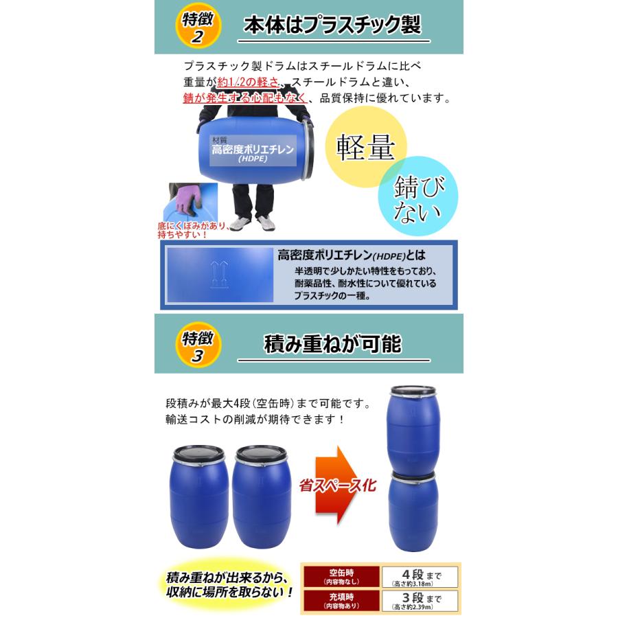 ドラム缶 プラスチックドラム UN認定付き 120L オープンタイプ 1個