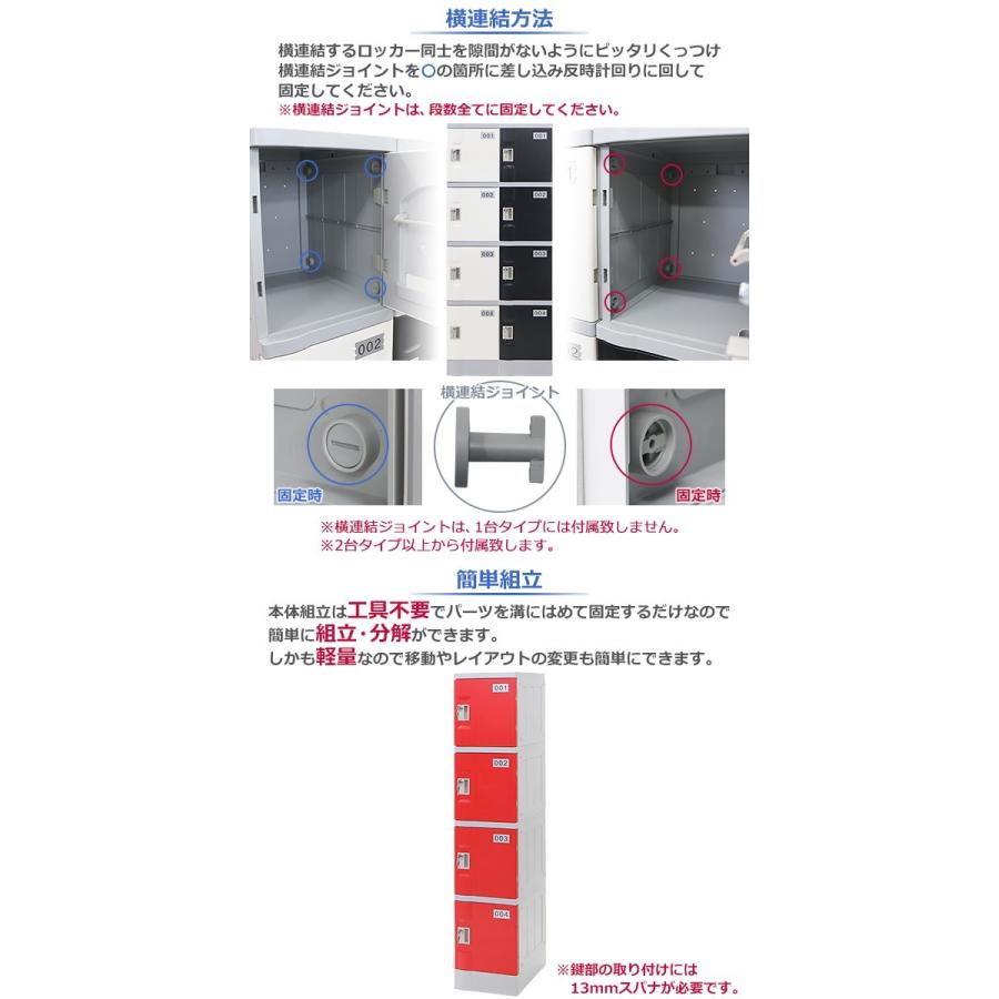 プラスチックロッカー ロッカー エコノミーモデル 連結可能 4人用 4段 1台 おしゃれ 選べる5カラー 水に強い 鍵付 ABS樹脂製 樹脂ロッカー プラスチック製｜bauhaus1｜11