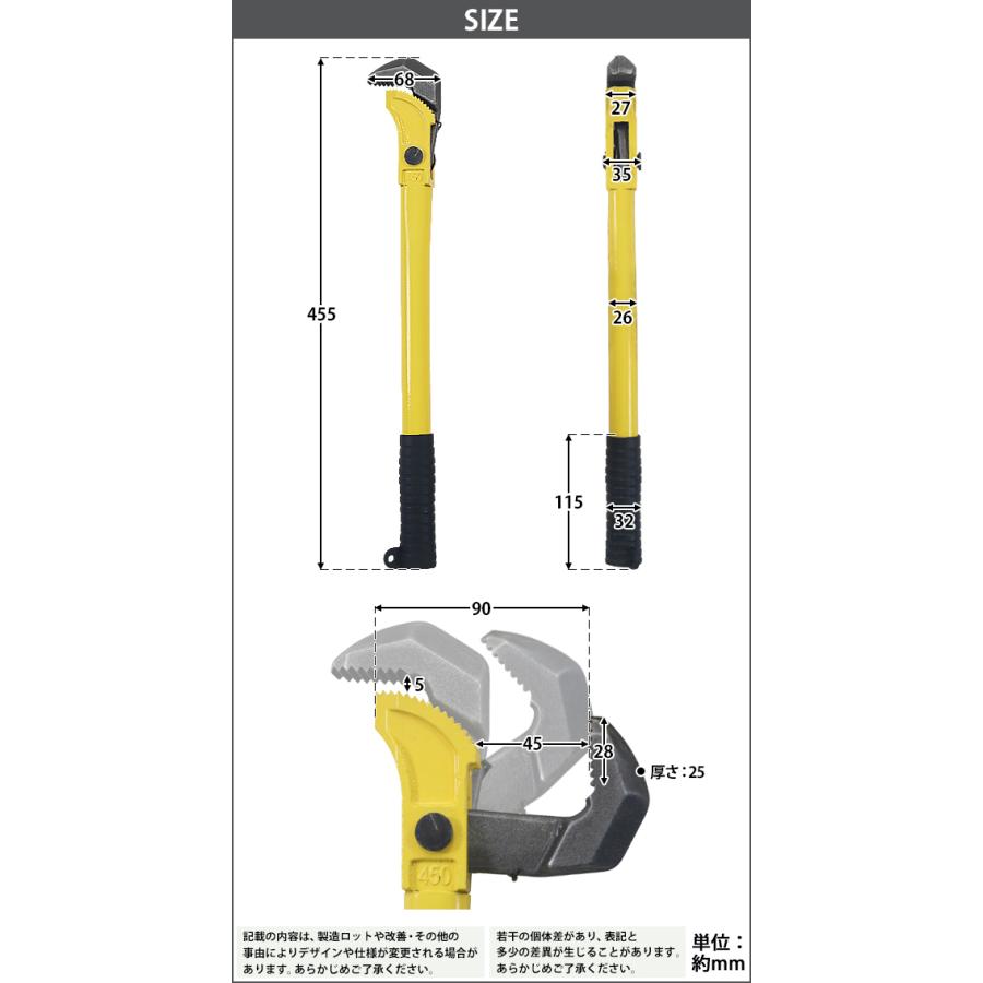 鉄筋レンチ 18インチ 対応直径最小約φ10mm 最大約φ45mm 全長約455mm
