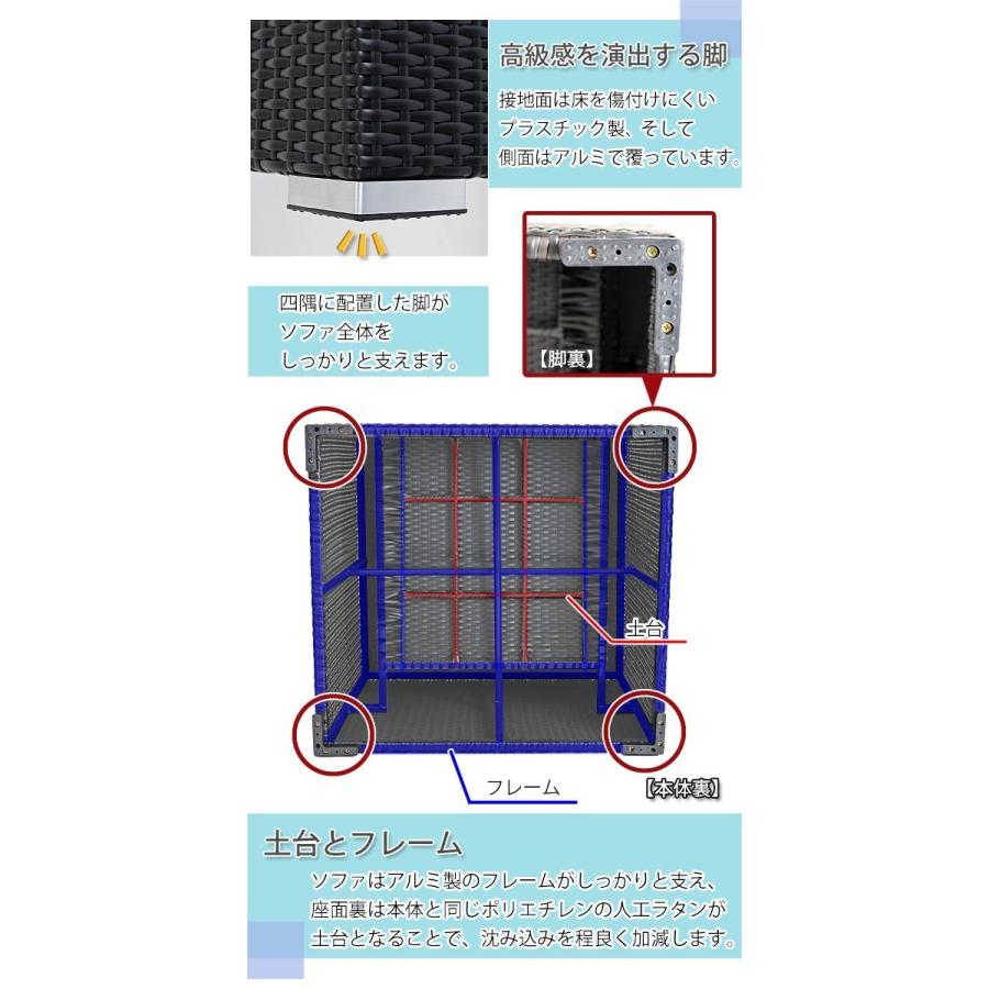 人工ラタンソファ 1人掛け 黒 シングルソファ 1P 籐 家具 ファニチャー インテリア おしゃれ リビング sofa ソファー 椅子 チェア 南国 アジアン バリ風｜bauhaus1｜05