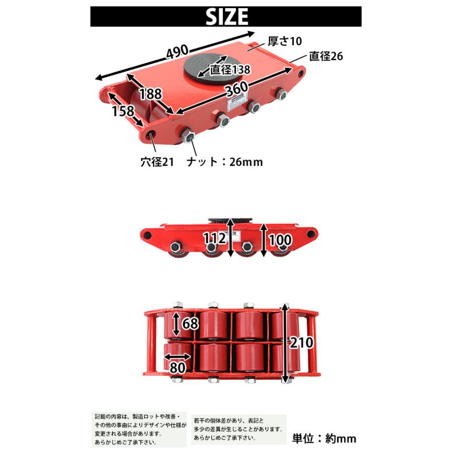 マシンローラー 耐荷重約12t ポリウレタン製ホイール 1台 単品 360