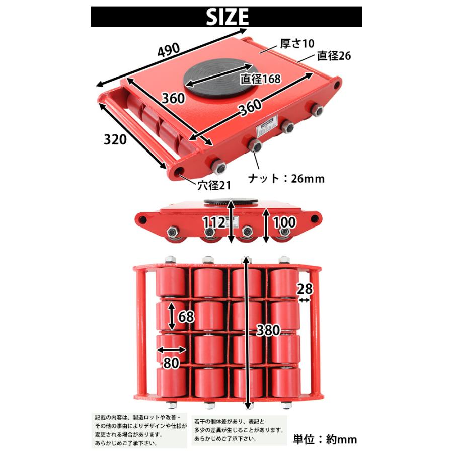 マシンローラー 耐荷重約24t ポリウレタン製ホイール 1台 単品 360