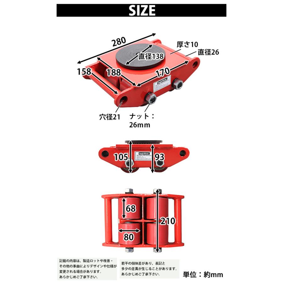 マシンローラー 耐荷重約6t ポリウレタン製ホイール 4台 4台セット 360