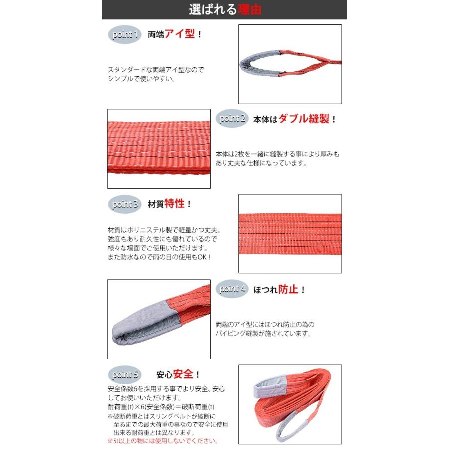 スリングベルト ベルトスリング 耐荷重約5t 約5000kg 全長約6m ベルト幅約125mm 荷揚げ 吊り上げ 吊り下げ 玉掛け ナイロンスリング  レッド slbelt5t6m