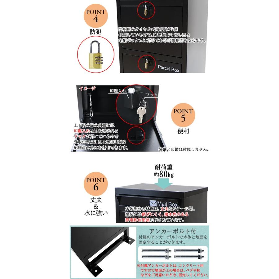 スチール製 宅配ボックス 宅配BOX 2段 ブラック スチール