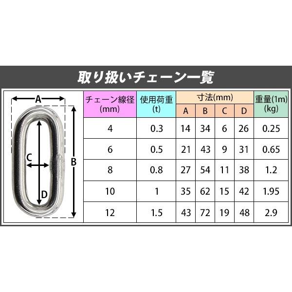 ステンレスチェーン チェーン 線径約4mm 使用荷重約300kg 約1m SUS304 JIS規格 ステンレス製 鎖 くさり 吊り具 チェーンスリング スリングチェーン チェイン｜bauhaus1｜06