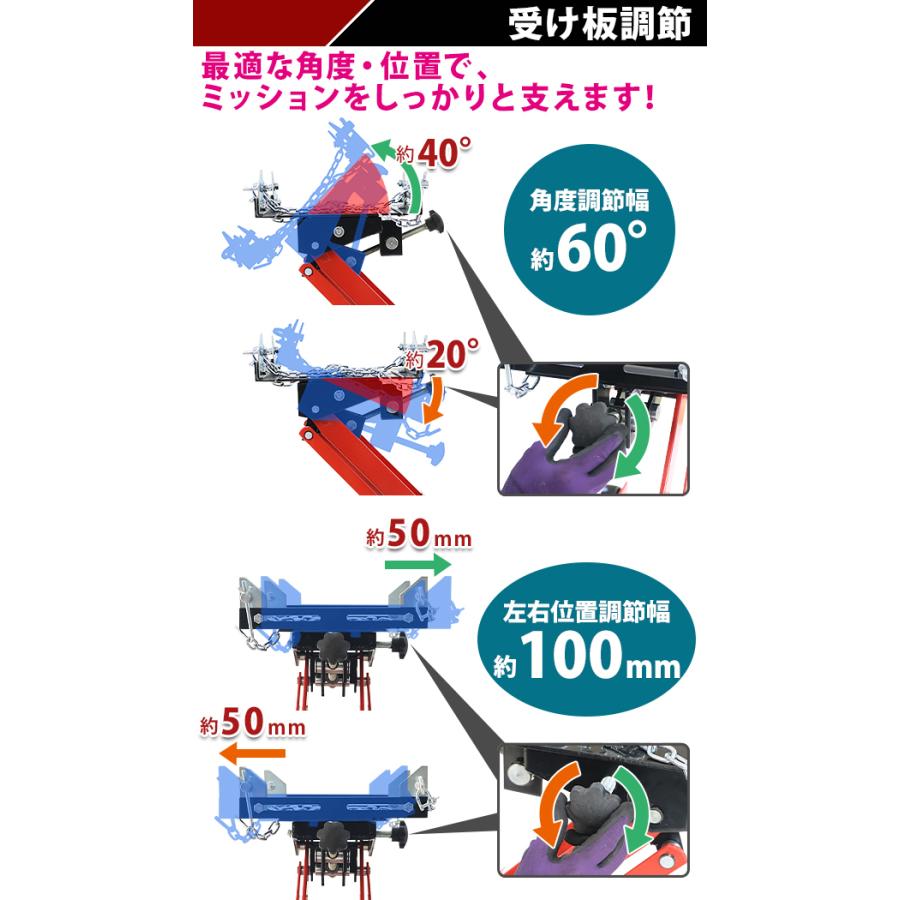 油圧式 トランスミッションジャッキ フロアタイプ レッド 耐荷重約1.0t 