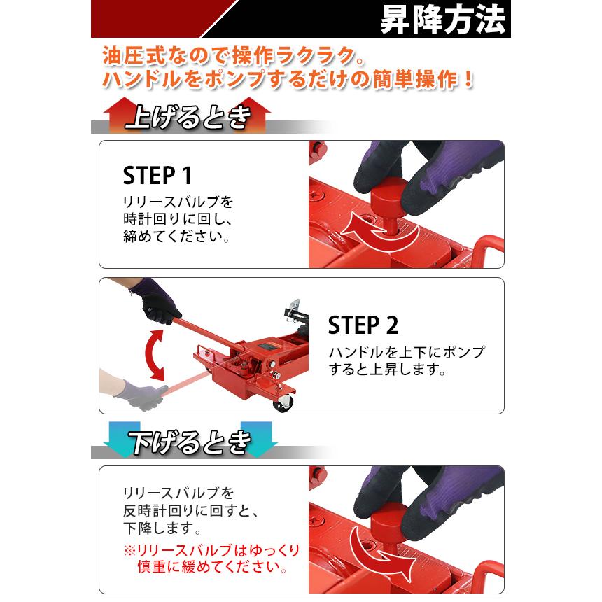 油圧式 トランスミッションジャッキ フロアタイプ レッド 耐荷重約1.0t 