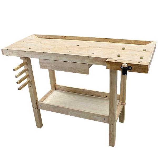ワークベンチ 木工作業台 天板幅約1253mm 天板奥行約500mm 耐荷重約100kg DIY バイス1基 木製作業台 工作台 作業台 日曜大工 ガレージ 引き出し workbenchs01 の商品画像