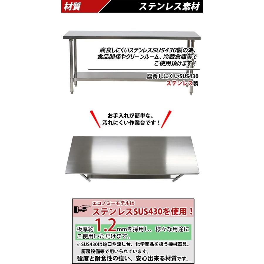 オールステンレス作業台 2段 耐荷重約220kg 約幅1800×奥行600×高800mm 