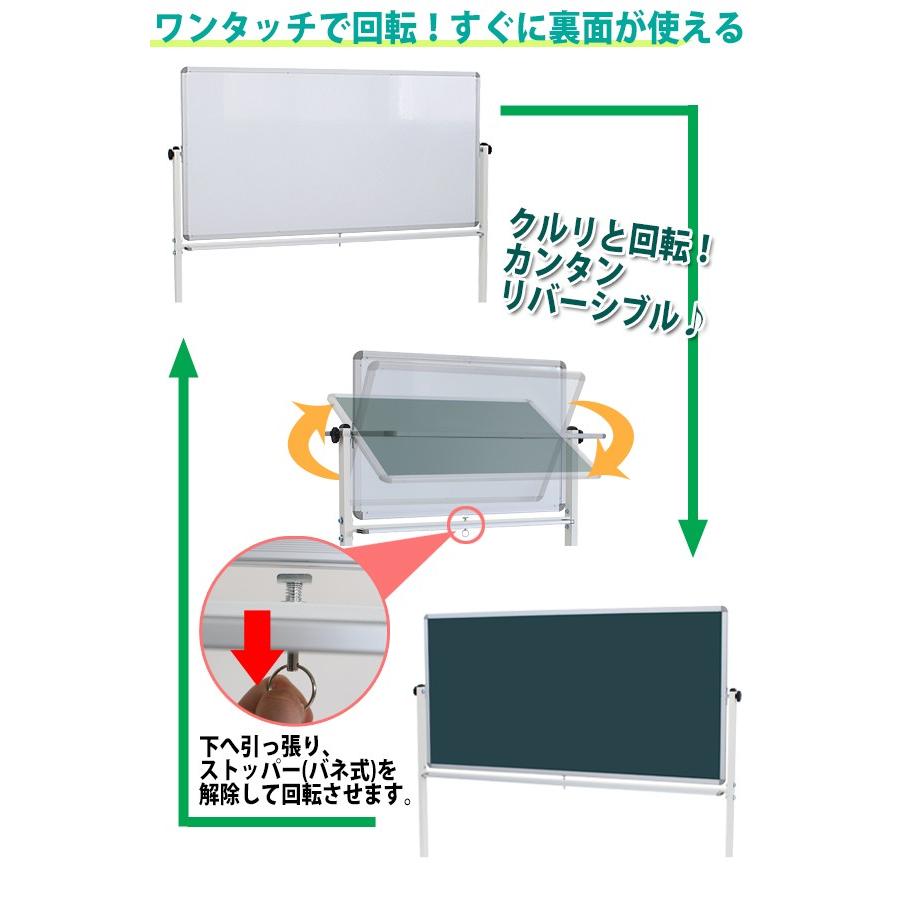 回転式　ホワイトボード 180×90 ホワイトボード グリーンボード W1800xH900 両面 マーカー イレーザー