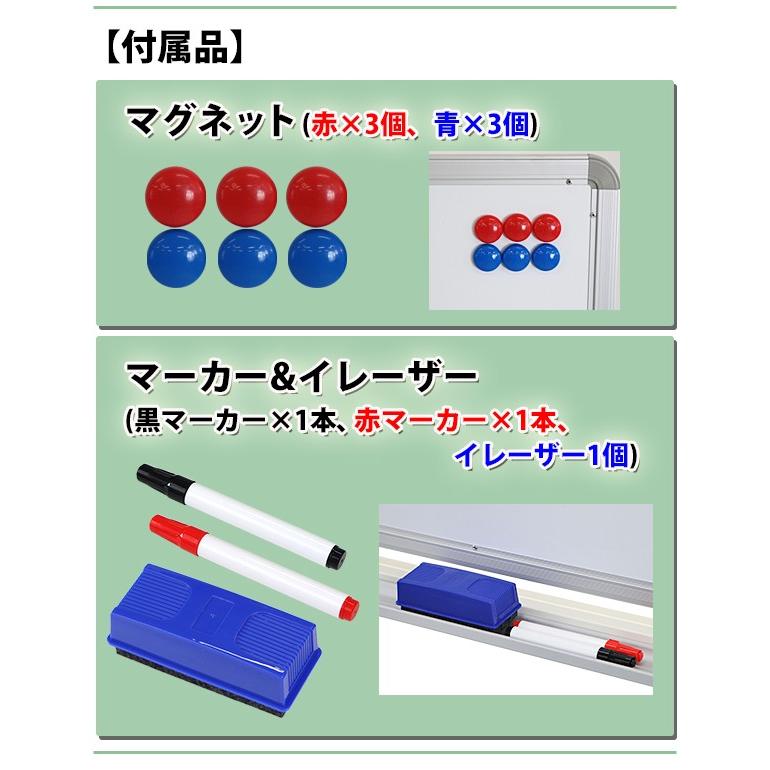 ホワイトボード W2000xH1000 両面 エコノミーモデル マーカー イレーザー マグネット付 ストッパー付キャスター 回転式 がっちりフレーム 2000x1000 200100wwst_3