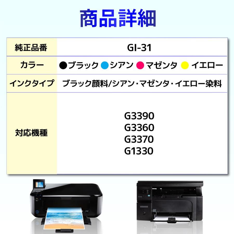 バウストア 【互換品】GI-31 互換 インクボトル G3390 G3360 G3370