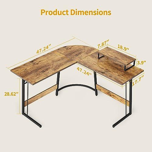 CubiCubi l字デスク パソコンデスク 机pcデスク ラック付き 幅120＊120cm ブラウン｜baxonshop-honten｜02