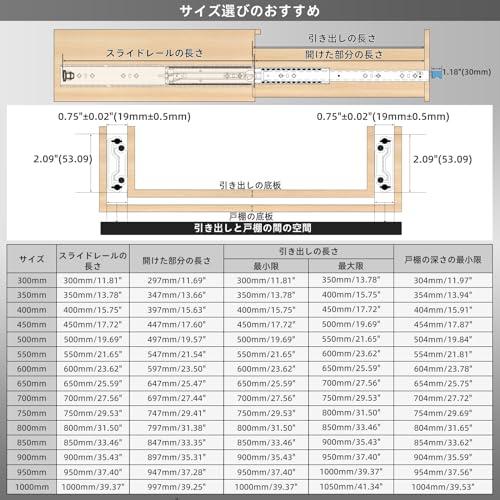 AOLISHENG 重量用 スライドレール 2024年新型 ロック式 幅53mm 長さ300-1000mm 耐荷重 120kg 二列ボールベアリング 左右1セット Heavy Duty 引き出しスライド 工｜baxonshop-honten｜02