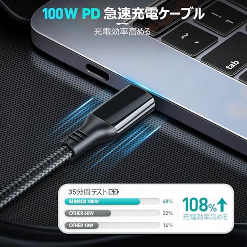 MINSLIS USB Type C ケーブル 100W/5A PD対応 2本セット 急速充電 ナイロン編み タイプcケーブル iPhone 15/15 Pro/15 Plus/15 Pro Max, MacBook Air/Pro 13'',｜baxonshop-honten｜02