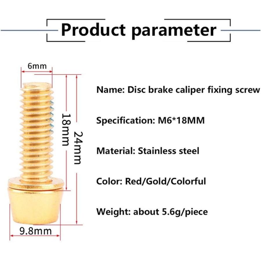 6個入り チタン自転車ボルトバイクステム M6x18mm 六角ボルト自転車ディスクブレーキキャリパースクリュー (ゴールド)｜baxonshop-honten｜02