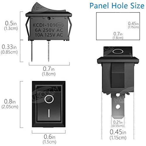 GTIWUNG 35個 入り 照明なし ブラック ロッカスイッチ オン-オフ ON-OFF SPST オートボートロッカートグルスイッチスナップ 2ピン 125VAC/10A 250VAC/6A 長方形｜baxonshop-honten｜03