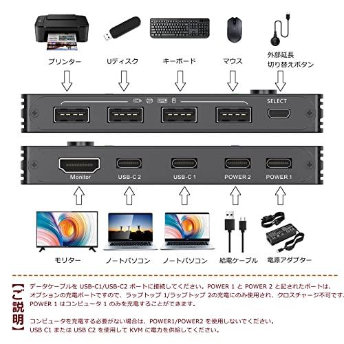 !!! 新モデル 14%減 !!  USB-C to HDMI切替器、2ポートKVM Type-Cスイッチャーボックスサポート4K@60Hz 2台のPCで1組キーボードマウスとモニター共有、100W PD急｜baxonshop-honten｜02