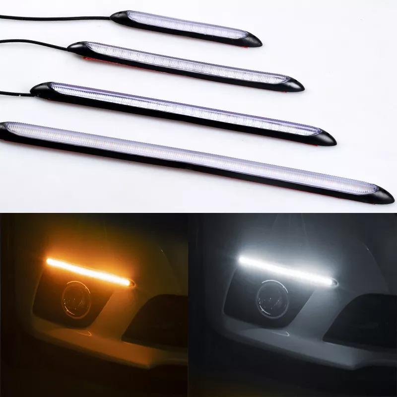 車用防水ledデイタイムランニングライト Drlヘッドライト 点滅する黄色のライト 装飾ストリップ 12v 2個 Lstp6itztl 車 バイク 自転車 Centralcampo Com Br