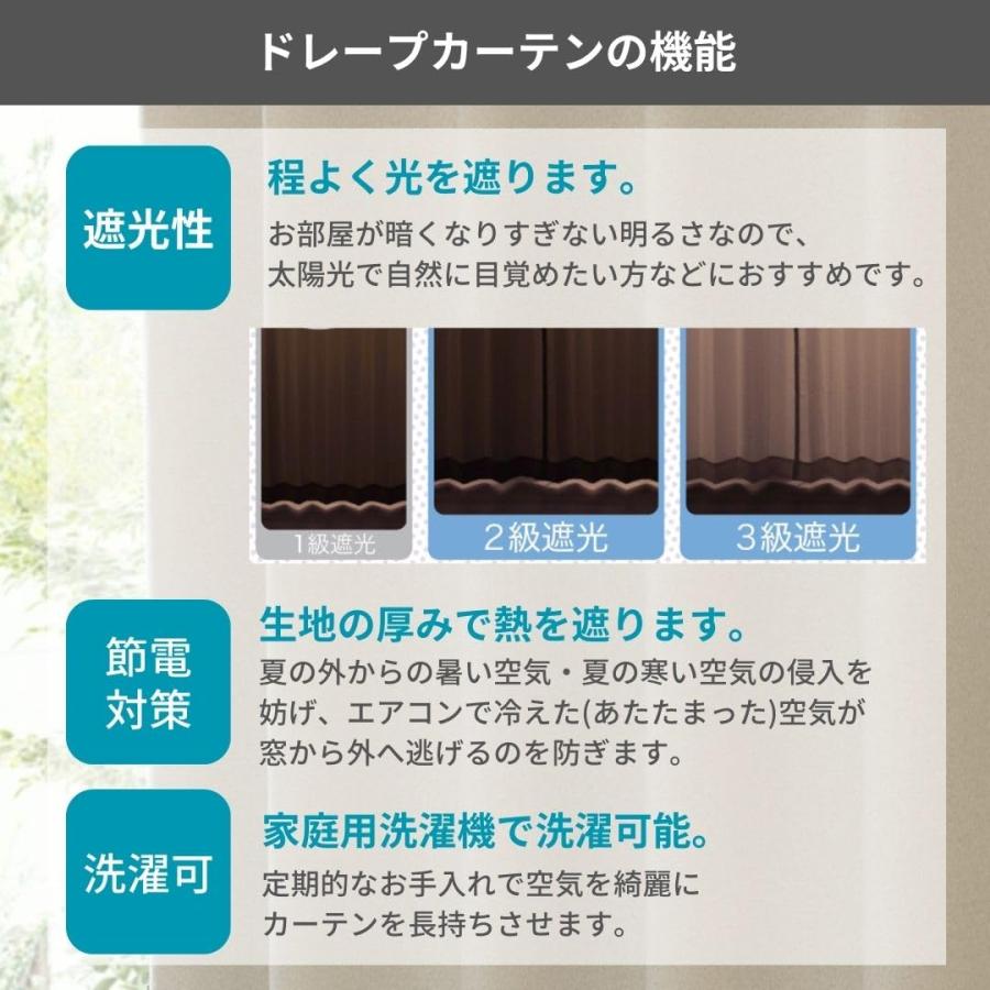 ユニベール ドレープカーテン 幅100cm×丈215cm 2枚組 防炎 遮光2級 省エネ 形状記憶 ターコイズ ステイシー｜bayashin-store｜03