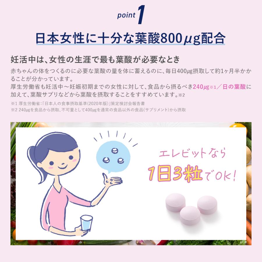 elevit 葉酸サプリ エレビット 葉酸800μg 妊活 妊娠 妊娠中 産後 60日