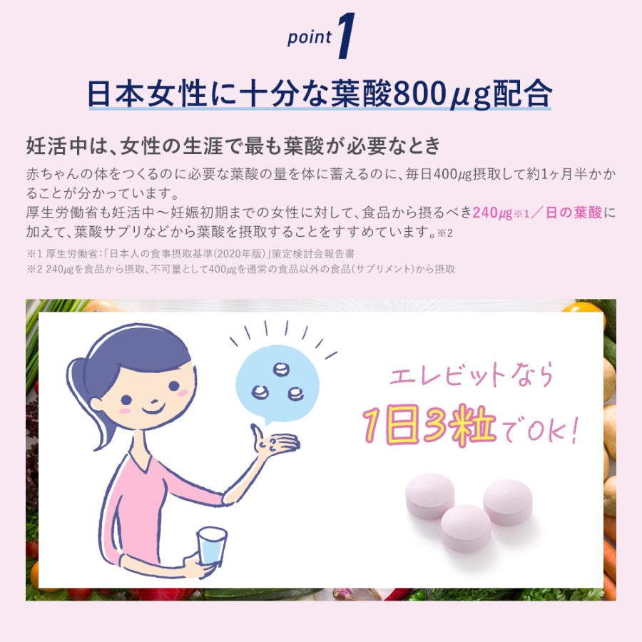 葉酸サプリ エレビット 1個90粒 30日分  妊婦 妊活 ビタミン ミネラル 鉄 分 カルシウム マルチビタミン エレビット公式｜bayer｜07