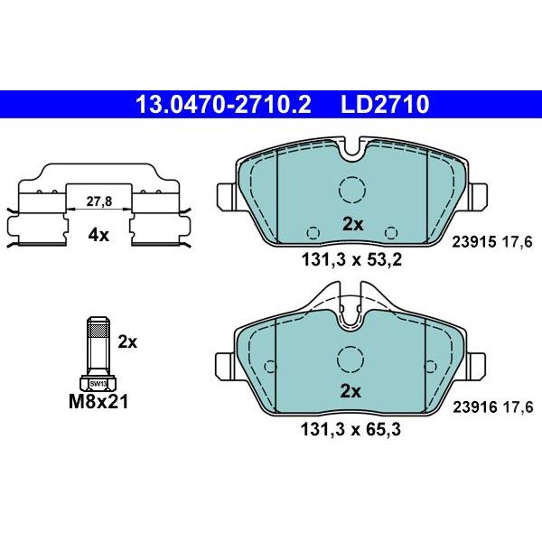 低ダスト ATE セラミック ブレーキ パッド フロント BMW 1シリーズ E87 UF20用 34116774050 ATELD2710_1