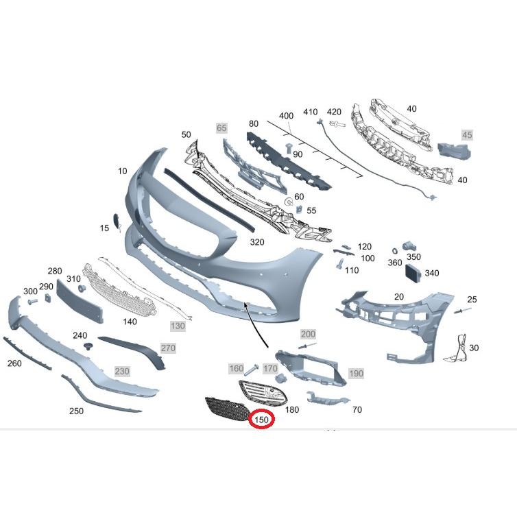 Mercedes-Benz メルセデスベンツ Cクラス W205 フロントバンパーグリル 右 2058852623 純正品 : Bay ...
