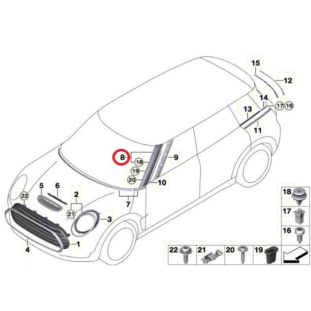 MINI（ミニ） F54 クラブマン Aピラーモール 左 51137344183 純正品