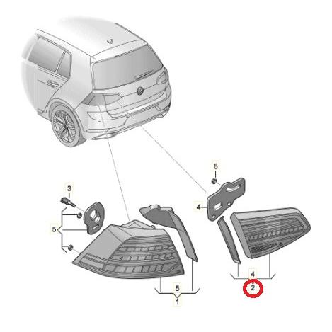 フォルクスワーゲン（Volkswagen） VW テールランプ 内側 左 ゴルフ7