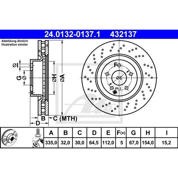 ベンツ Sクラス W221 ATE ディスクローター フロント 左右 2枚セット Sクラス W221 2214211012 2214211712 2214210612 432137の画像