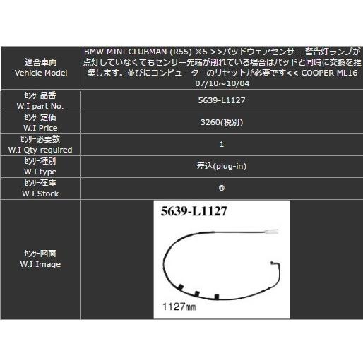 ブレーキパッドセンサー　リア　ＭＩＮＩ ミニクーパー　クラブマン　ＭＬ１６・ＺＦ１６（Ｒ５５）　ＤＩＸＣＥＬ・ディクセル｜bayroad-shop｜02