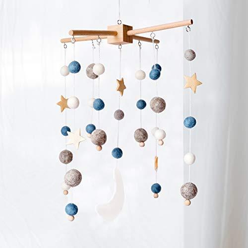 Okawari Home ベッドメリー 木製モービル 星 ブルー ゆらゆら モービル 羊毛フェルト 木のおもちゃ 赤ちゃん ベビー 子供部屋 出産準備 出産祝い プレゼント 当店の記念日