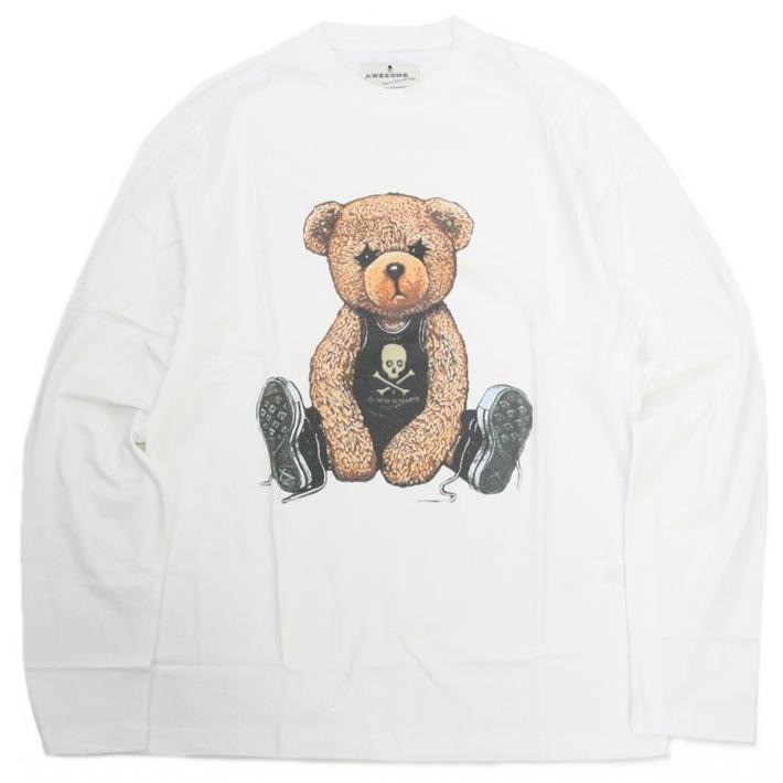 8470円 種類豊富な品揃え オウサム Awesome メンズ クルーネック 長袖 ｔシャツ カットソー プリント トップス ホワイト イタリア T Shirt カジュアル St54 クマ バスケット ロンt