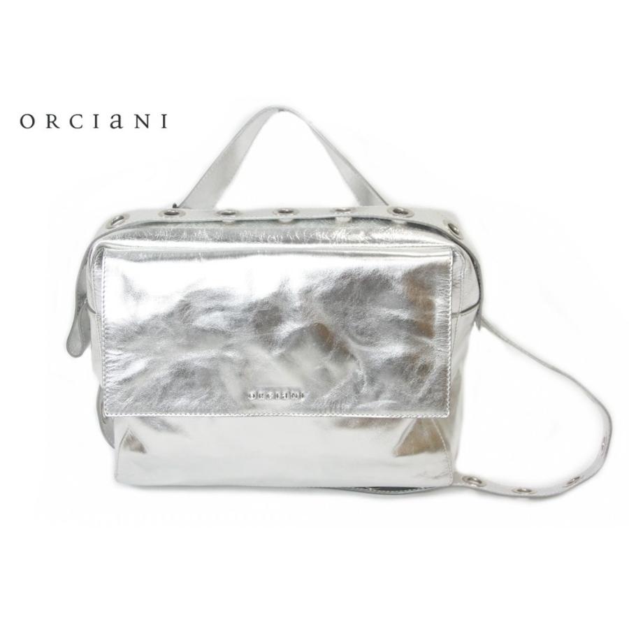 オルチアーニ ORCIaNI イタリア 本革 レザー ショルダーストラップ付 ハンドバッグ ワンハンドルバッグ シルバー LEATHER HAND BAG BO2005 METALLIC