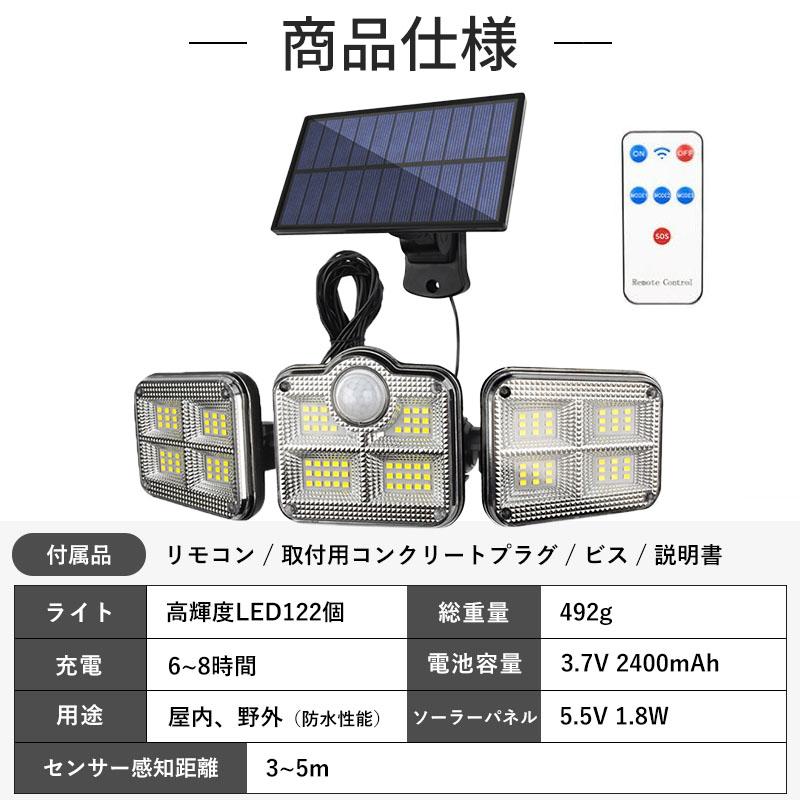 センサーライト ソーラー 屋外 led 防水 分離型 人感 充電式 明るい ガーデンライト 壁掛け 防犯グッズ 3灯式 分離式｜bazs-store｜14